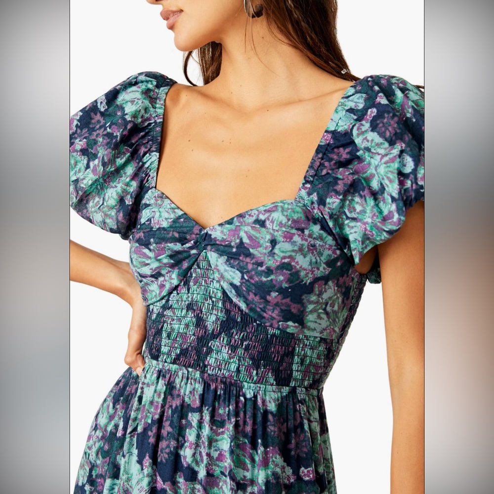 Free People Navy and Teal Floral Maxi Dress - Picture 3 of 11